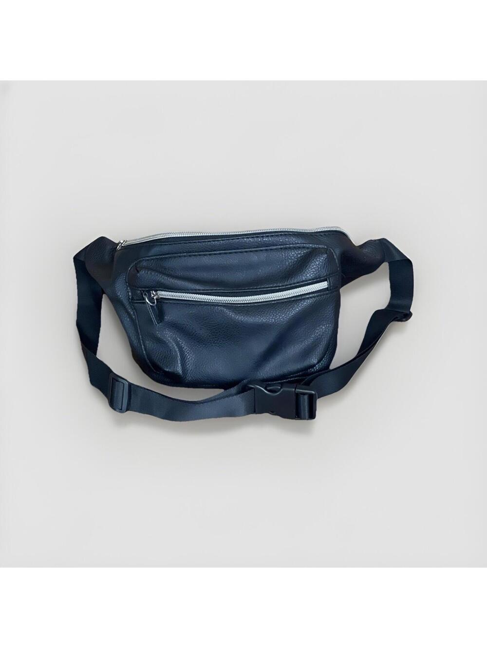 Black Unisex Eco-Leather Waist Bag With Adjustable Shoulder Strap -B1